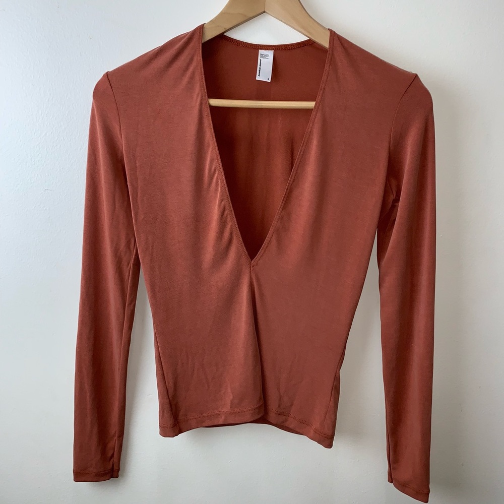 American Apparel Long Sleeve Ponte Deep V Shirt